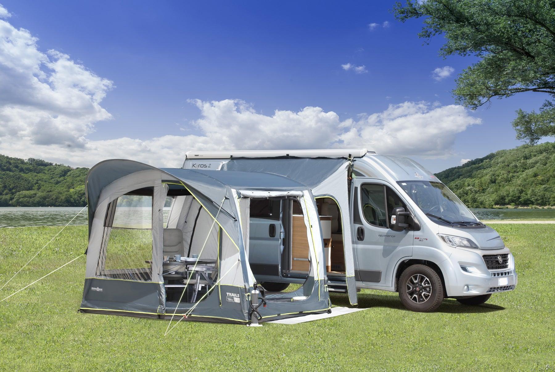 2025 Tienda autoportante para autobuses con estructura hinchable A.I.R. Tech – sin varillas. con vestíbulo de conexión. mosquiteras y protección contra la lluvia