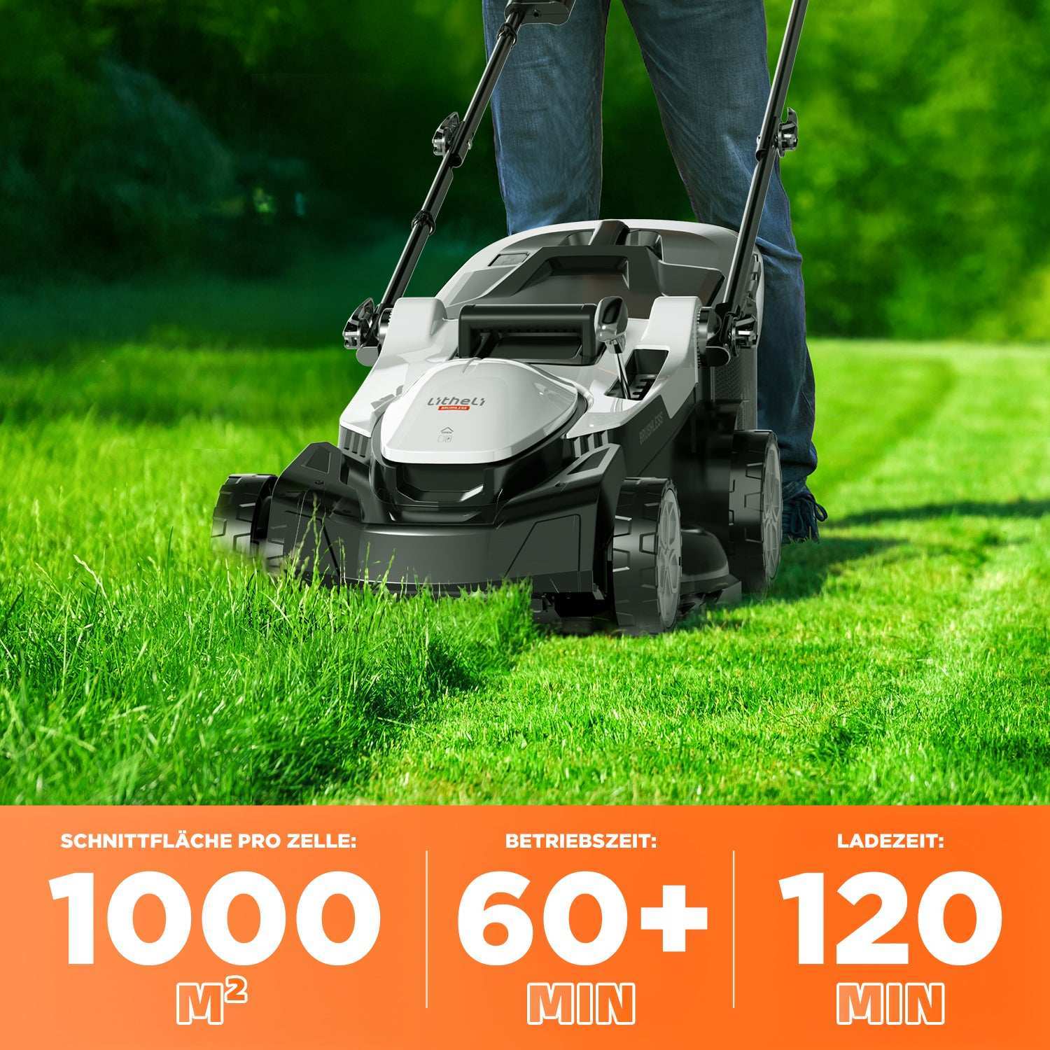2025 Cortacésped inalámbrico U20 43 cm brushless | Incluye 2 × 4.0 Ah y 2 × 4.0 Ah SE baterías | Corte fácil hasta 1000 m²