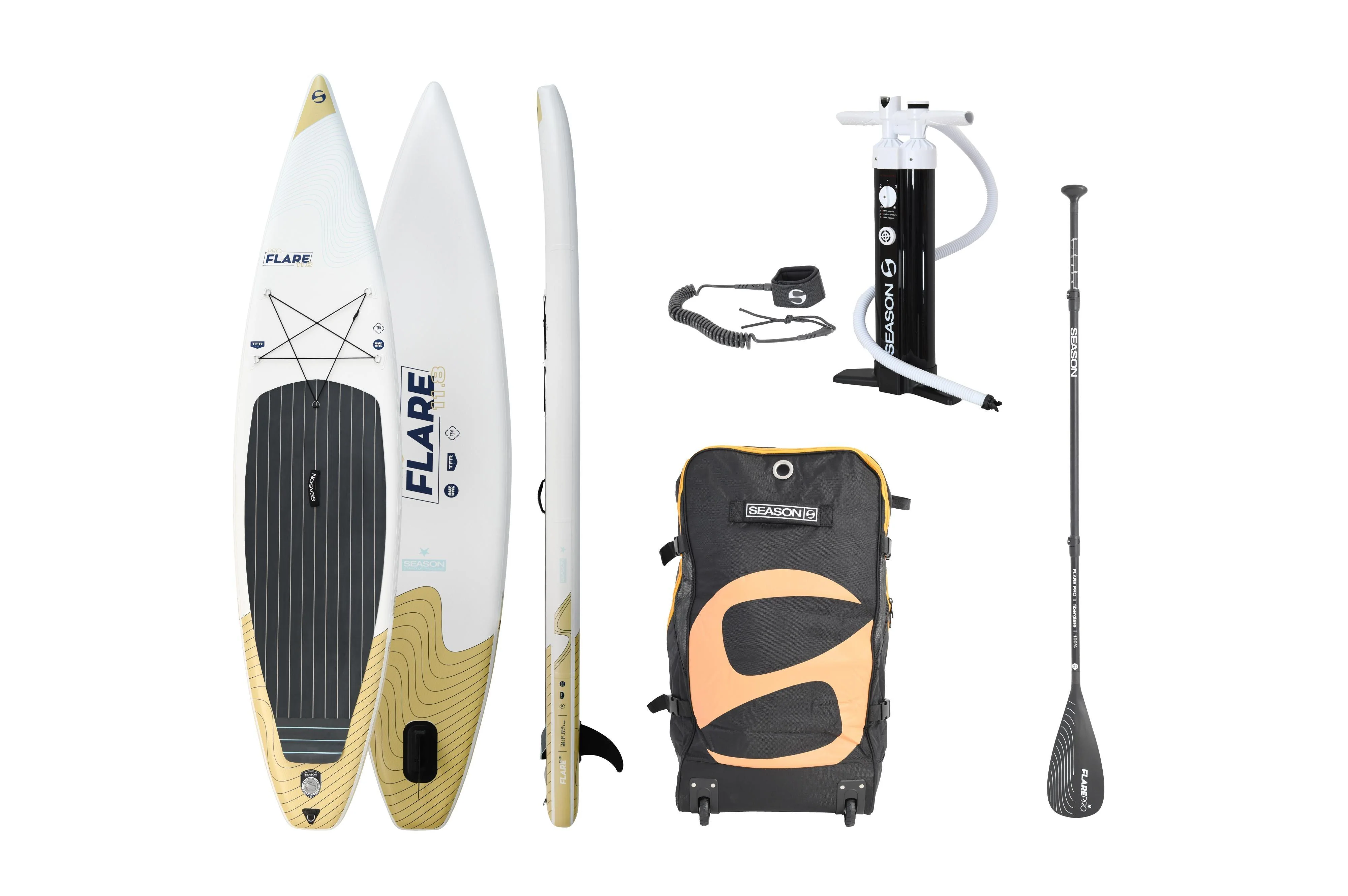 2025 Flare Pro 11.8 Tabla de SUP Allround Touring hinchable – Double Layer Fusion. con bomba. remo de fibra de vidrio y mochila con ruedas