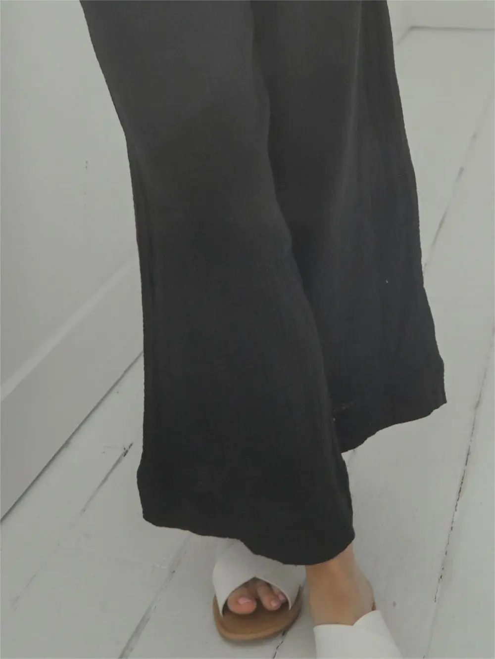 Black Elastic Waist Flared Pants