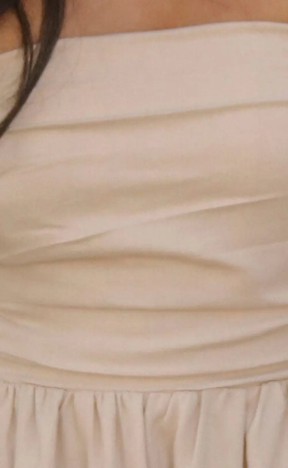 Beige Strapless Ruched Mini Dress