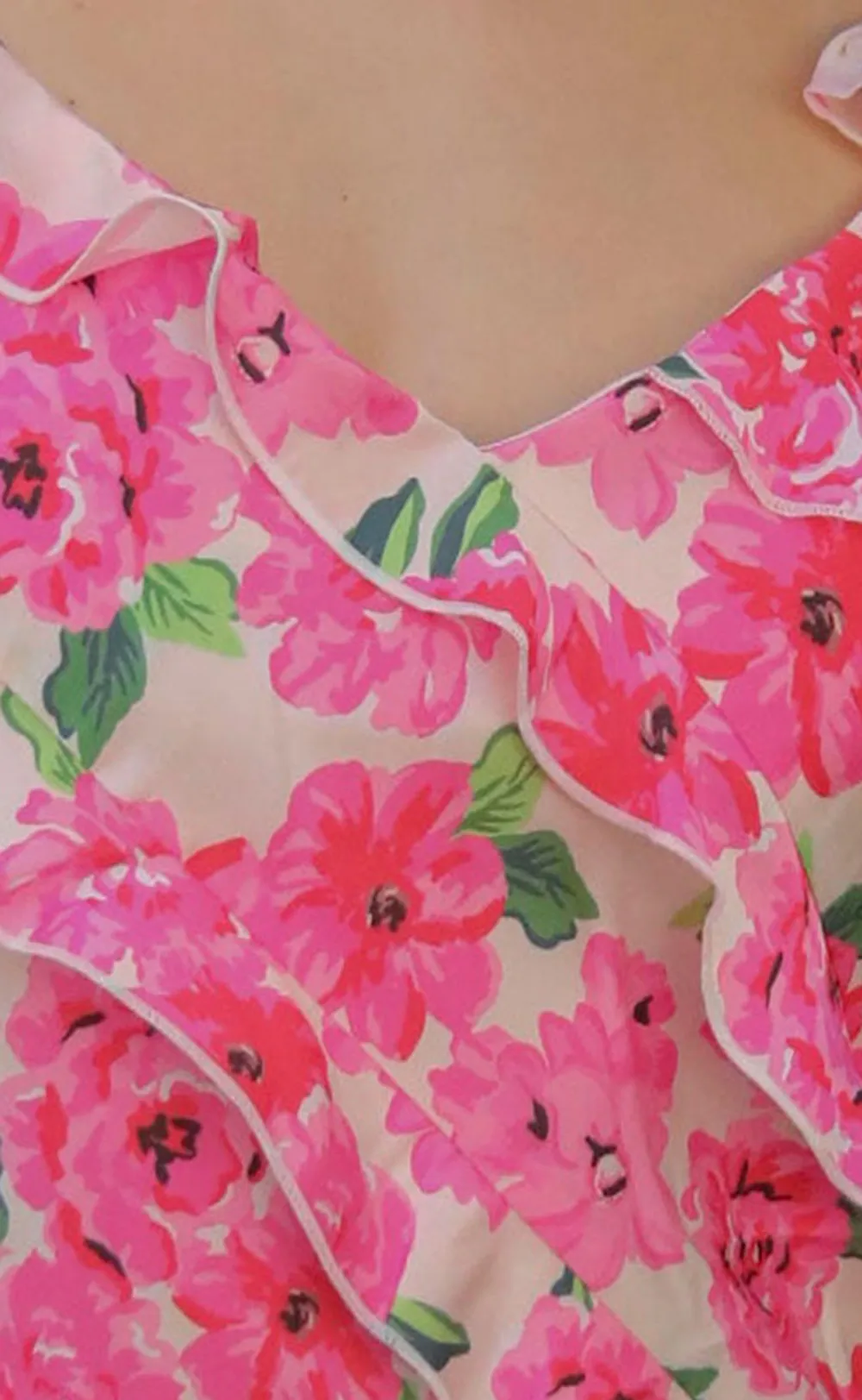 Pink Floral Ruffled Spaghetti Strap Dress