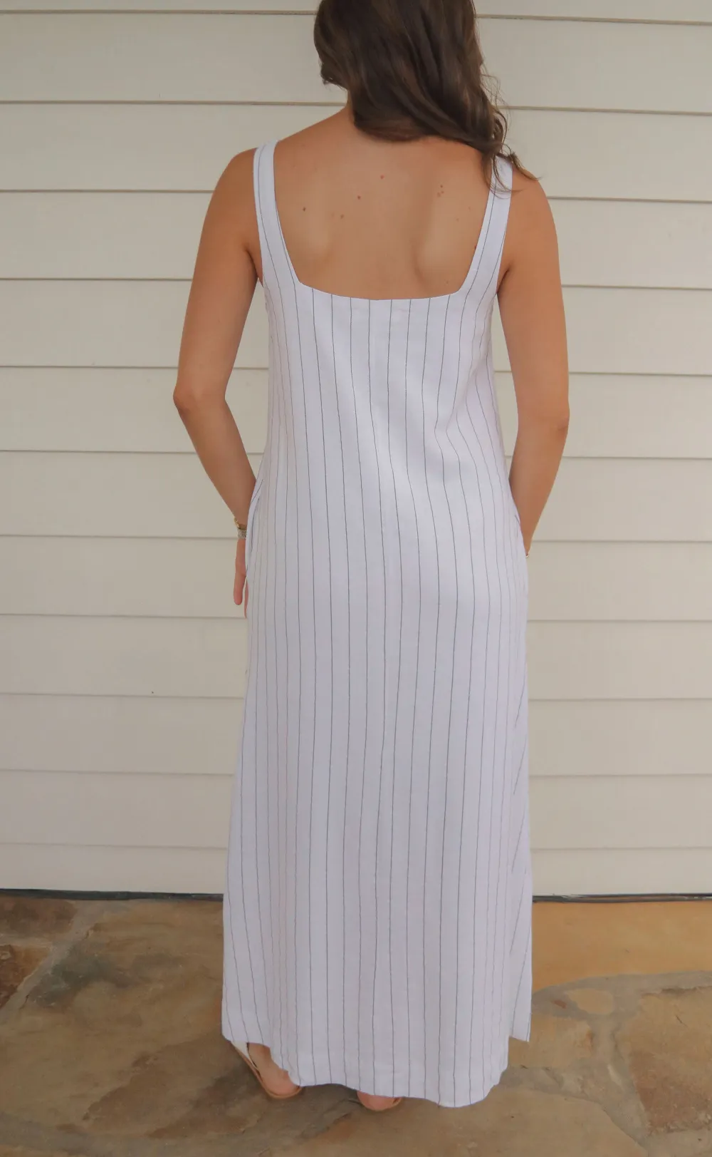 White Striped Sleeveless Maxi Dress