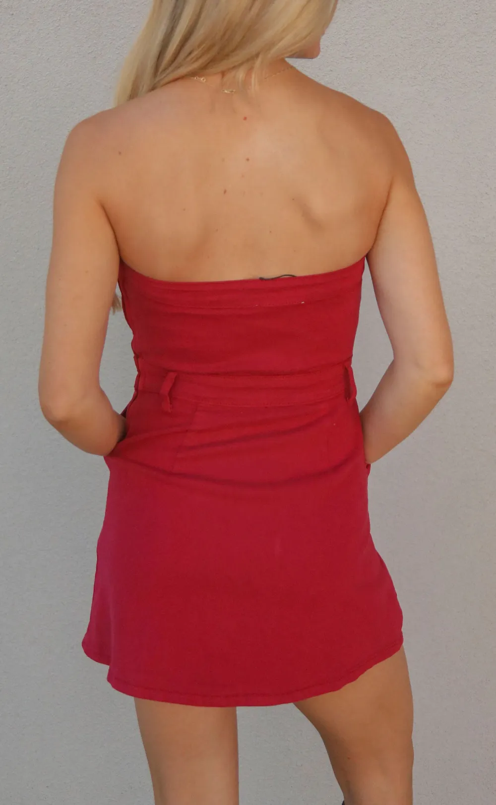 Red Strapless Pleated Mini Dress