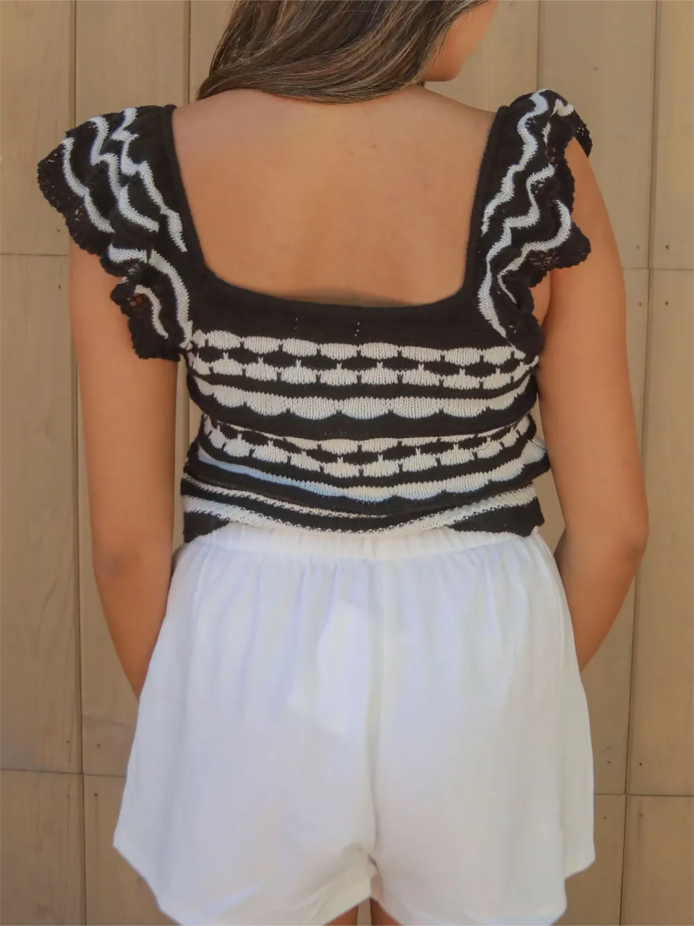 Square Neck Ruffled Striped Top