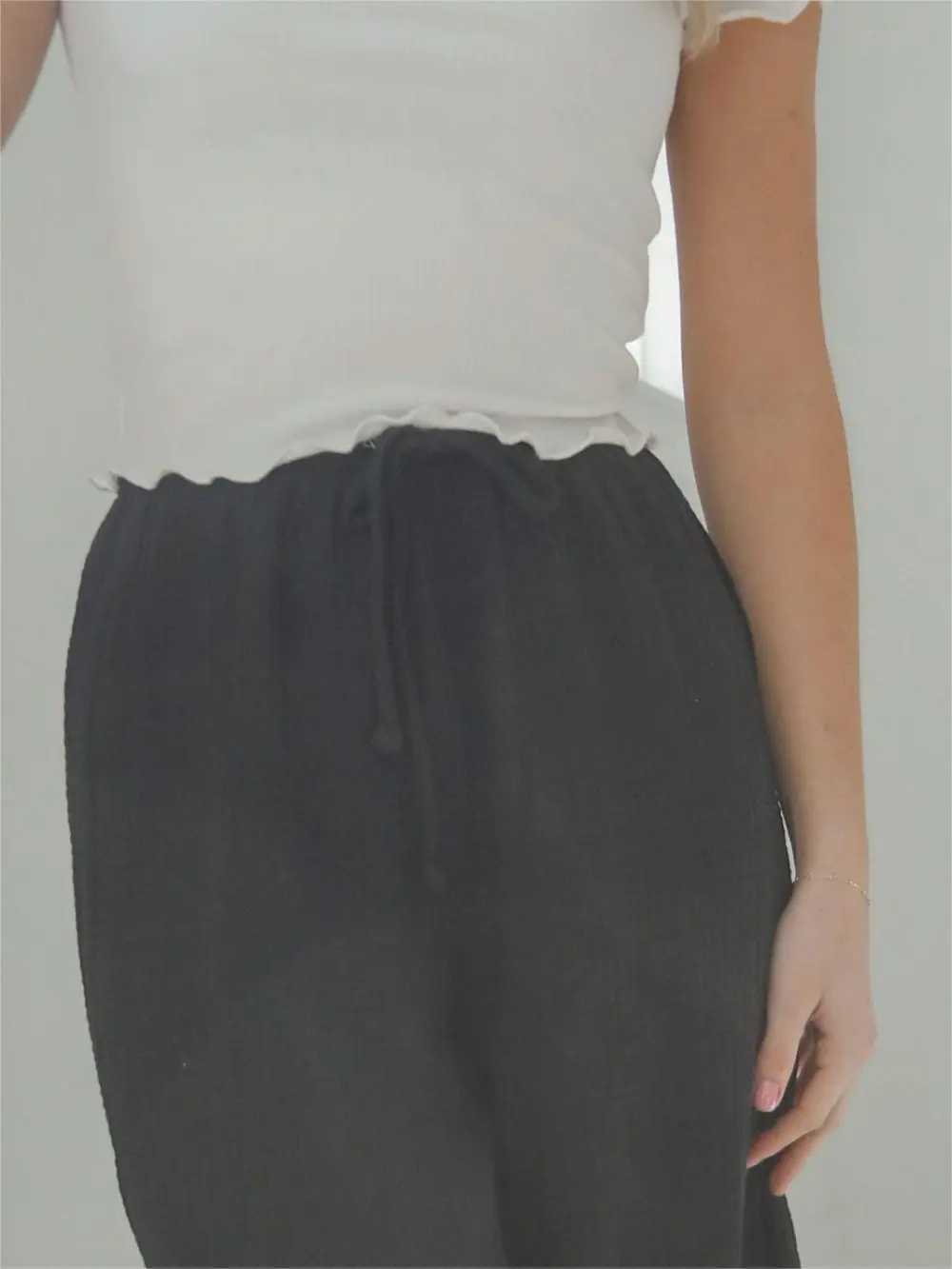 Black Elastic Waist Flared Pants