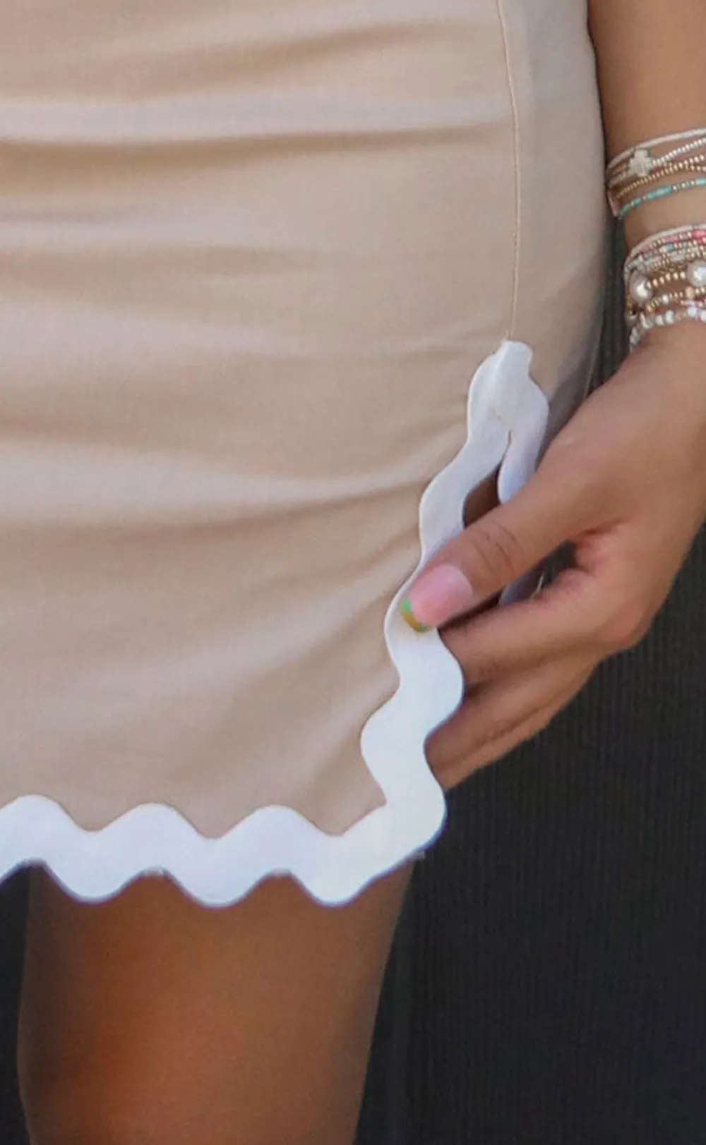 Beige Scalloped Strapless Mini Dress