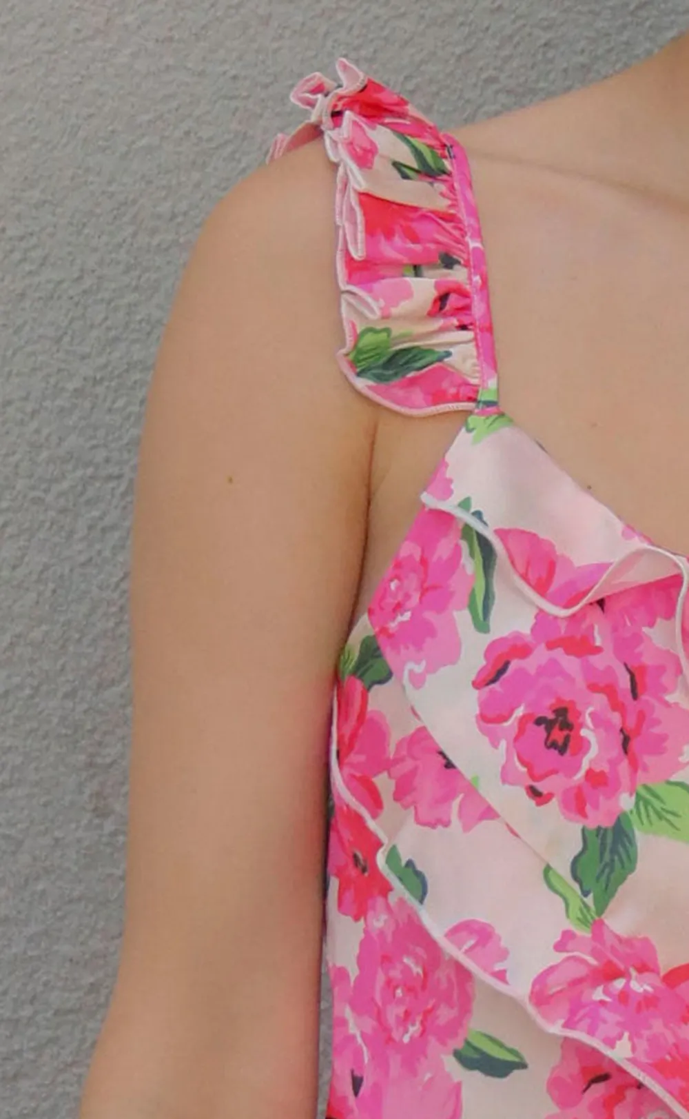 Pink Floral Ruffled Spaghetti Strap Dress