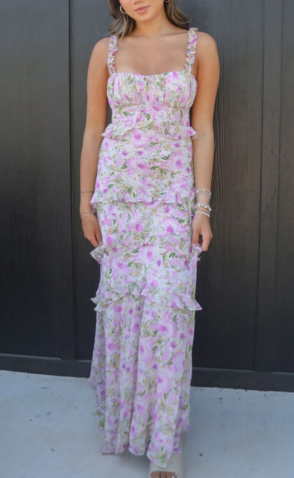 Pink Floral Ruffled Maxi Dress