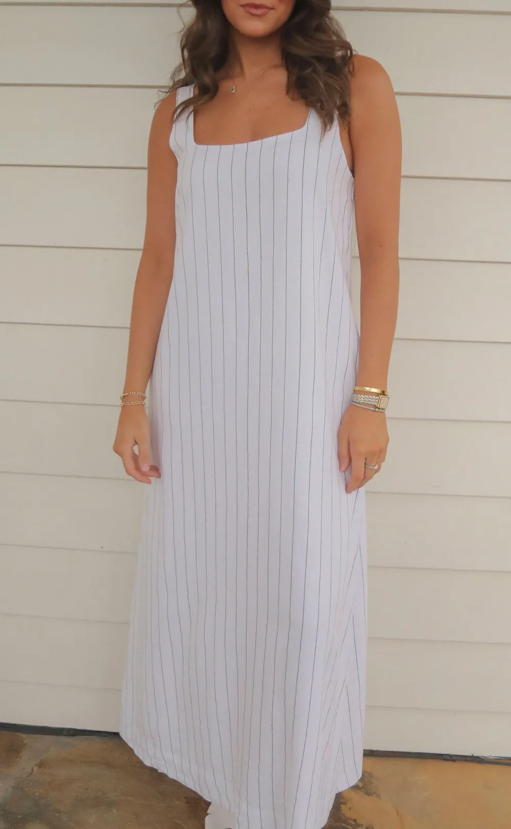 White Striped Sleeveless Maxi Dress