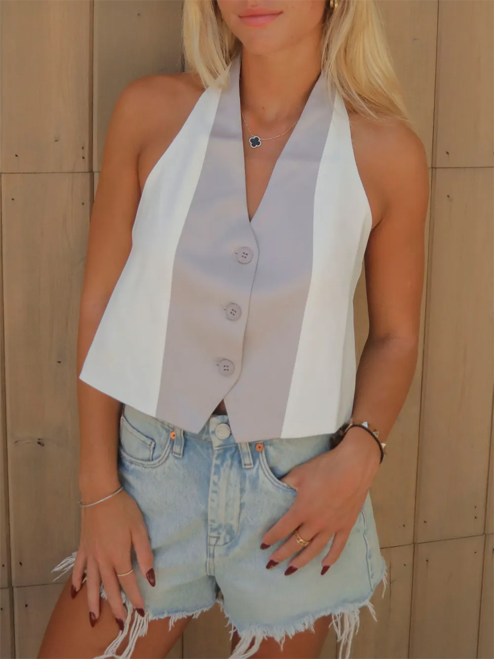 Sleeveless V Neck Buttoned Vest