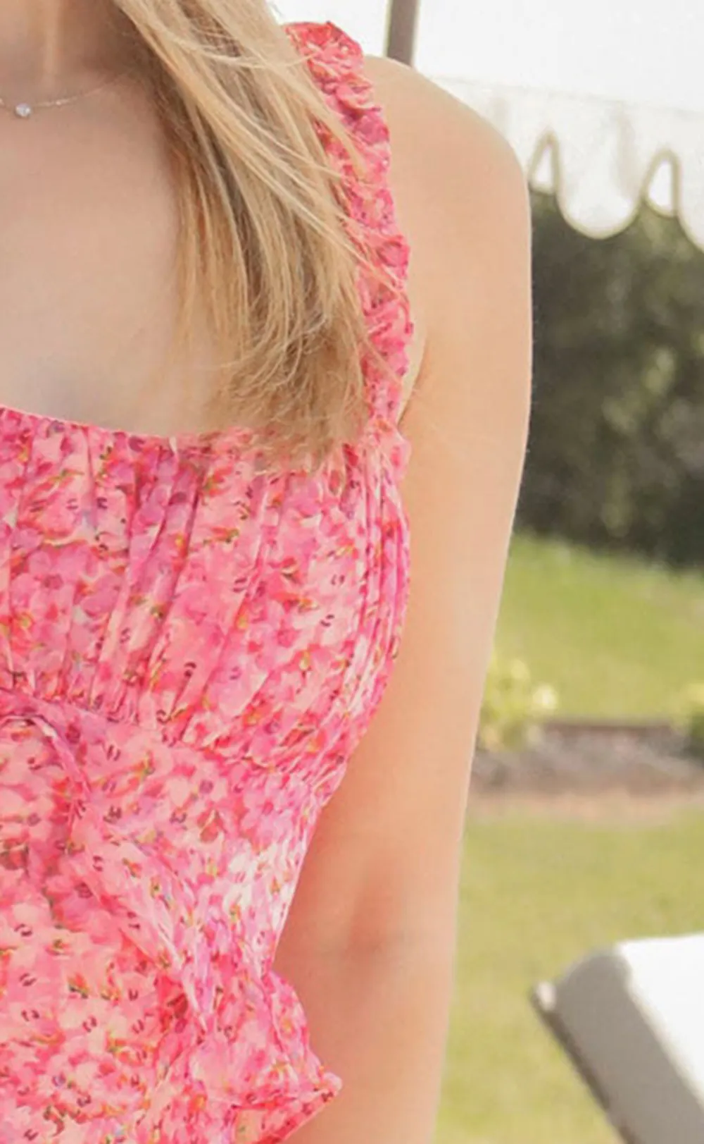 Pink Floral Ruffled Mermaid Maxi Dress